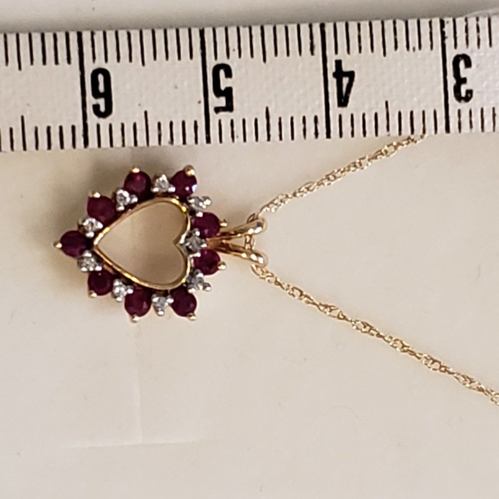Ruby And Diamond Alternating Heart Pendant 14k Wi… - image 4